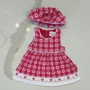 Please Mum - Red and White Checkered Valentines Day Baby Dress with Matching Hat